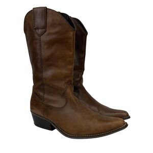 Andre Brown Leather Western Pointed Toe Cowboy Boots Women Size 38 US 7.5